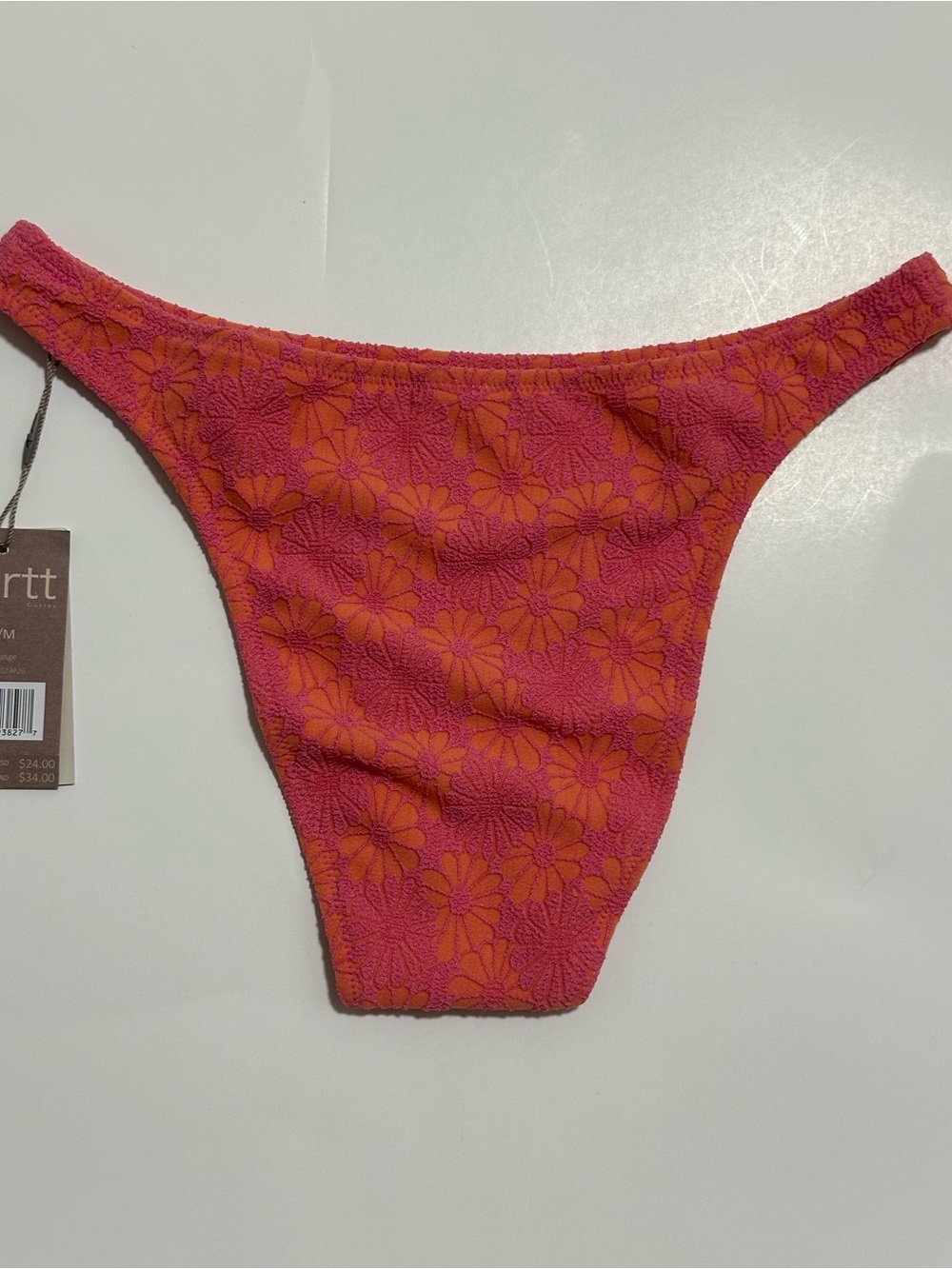 Floral Mid-Rise Bikini Bottom in Pink and Orange - Picture 2 of 3